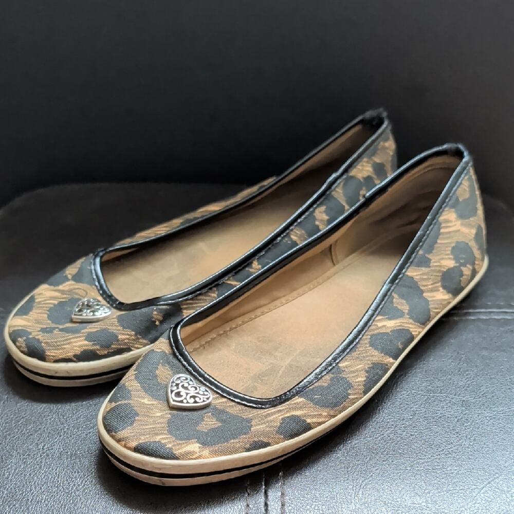 Brighton Spotz Leopard Print Slip On Silver Heart Classic Ballerina Flats Shoes